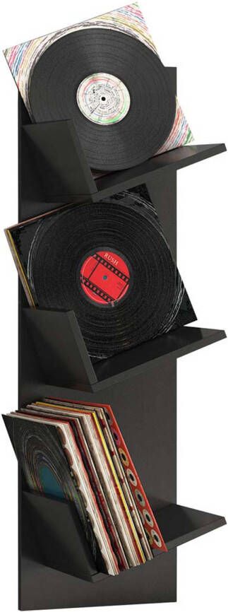 Hioshop Sulda wandkast wandmontage voor LP 3 planken zwart.