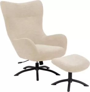 Hioshop Talgy fauteuil relaxfauteuil met voetenbank crème zwart.