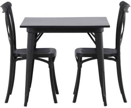 Hioshop Tempe eethoek tafel zwart en 2 Crosett stoelen zwart.