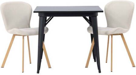 Hioshop Tempe eethoek tafel zwart en 2 Lilja stoelen beige.