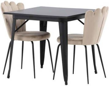 Hioshop Tempe eethoek tafel zwart en 2 Limhamn stoelen beige.