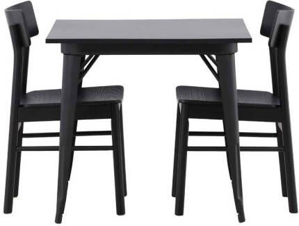 Hioshop Tempe eethoek tafel zwart en 2 Montros stoelen zwart.