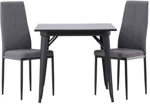 Hioshop Tempe eethoek tafel zwart en 2 Petra stoelen grijs.