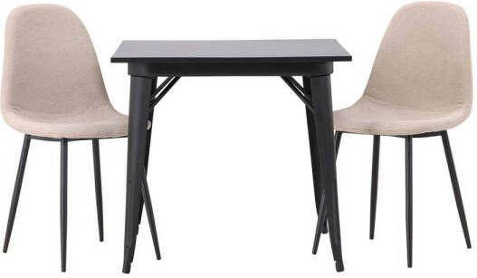 Hioshop Tempe eethoek tafel zwart en 2 Polar stoelen beige.