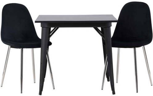 Hioshop Tempe eethoek tafel zwart en 2 Polar stoelen zwart.