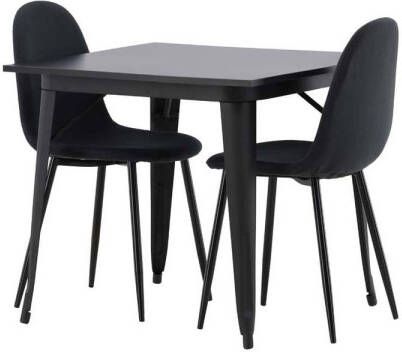 Hioshop Tempe eethoek tafel zwart en 2 Polar stoelen zwart.