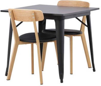 Hioshop Tempe eethoek tafel zwart en 2 Sanjos stoelen naturel.