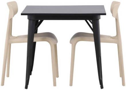 Hioshop Tempe eethoek tafel zwart en 2 Ursholmen stoelen beige.