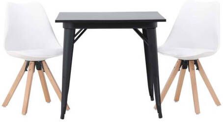 Hioshop Tempe eethoek tafel zwart en 2 Zeno stoelen wit.