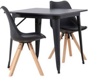 Hioshop Tempe eethoek tafel zwart en 2 Zeno stoelen zwart.