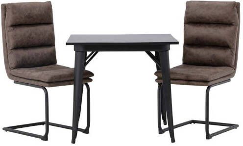 Hioshop Tempe eethoek tafel zwart en 2 Zizo stoelen bruin.