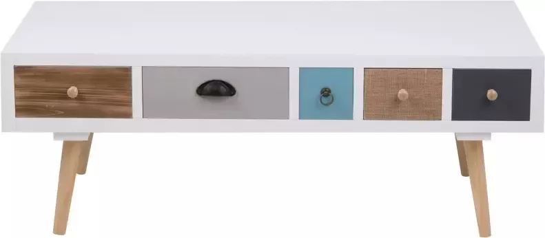 Hioshop Thijs salontafel houten wit met 5 multicolor lades.