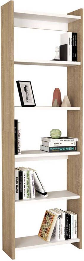 Hioshop TilusXL wandkast 5 planken eik decor wit.