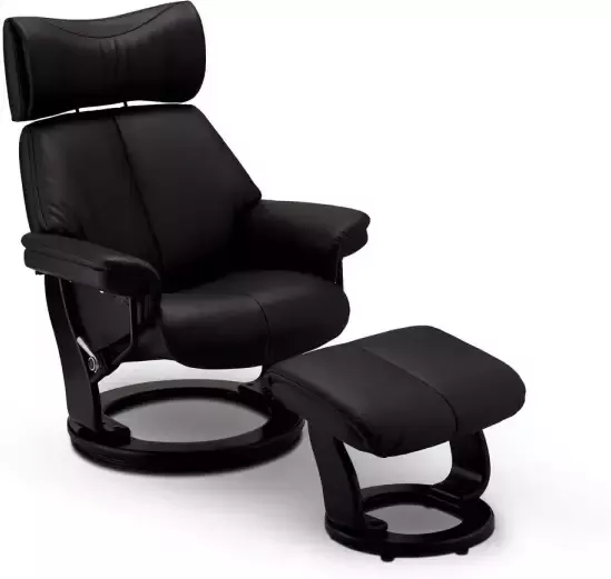 Solliden Toms relaxstoel fauteuil incl. voetenbank en verstelbare rugleuning draaivoet zwart PU kunstleer