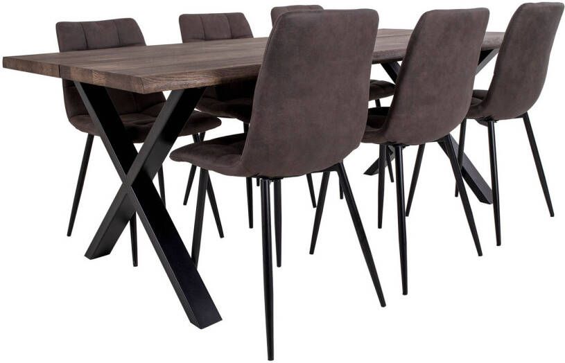 House Nordic Tony eethoek 1 eettafel en 6 stoelen donker bruin en eik - Foto 1