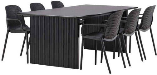 Hioshop Vail eethoek tafel zwart en 6 baltimore stoelen zwart.