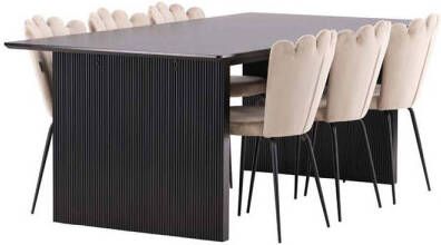 Hioshop Vail eethoek tafel zwart en 6 Limhamn stoelen beige.