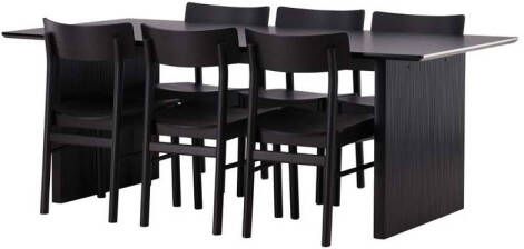 Hioshop Vail eethoek tafel zwart en 6 Montros stoelen zwart.