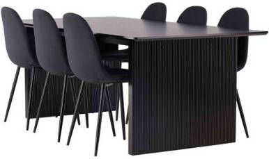 Hioshop Vail eethoek tafel zwart en 6 Polar stoelen zwart.