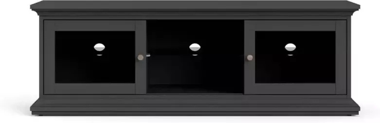 Hioshop Venedig TV-meubel 2 glazen deuren en 1 glazen legger mat grijs.