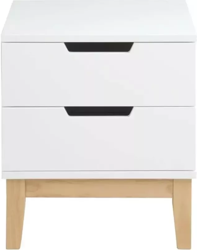 Hioshop Vestbjerg Buca Bed Side Table W 2 Drawers Wood White Wood