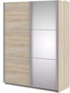 Hioshop Veto kledingkast B 2 deurs met 1 spiegel H200 cm x B150 cm eikenstructuur decor.
