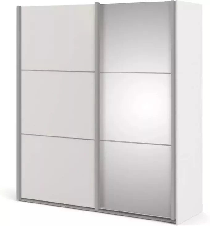 Hioshop Veto kledingkast D 2 deurs met 1 spiegel H200 cm x B182 cm wit essendecor.