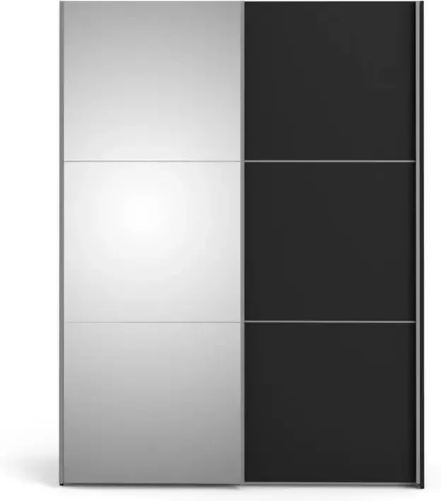 Hioshop Veto Schuifdeurkast B150 cm 1 deur en 1 spiegeldeur mat zwart. - Foto 1