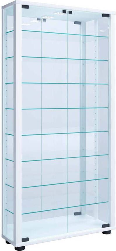 Hioshop VitrosaMini vitrinekast wandmontage met spiegel 2 glazen deuren Incl. LED-verlichting wit. - Foto 2