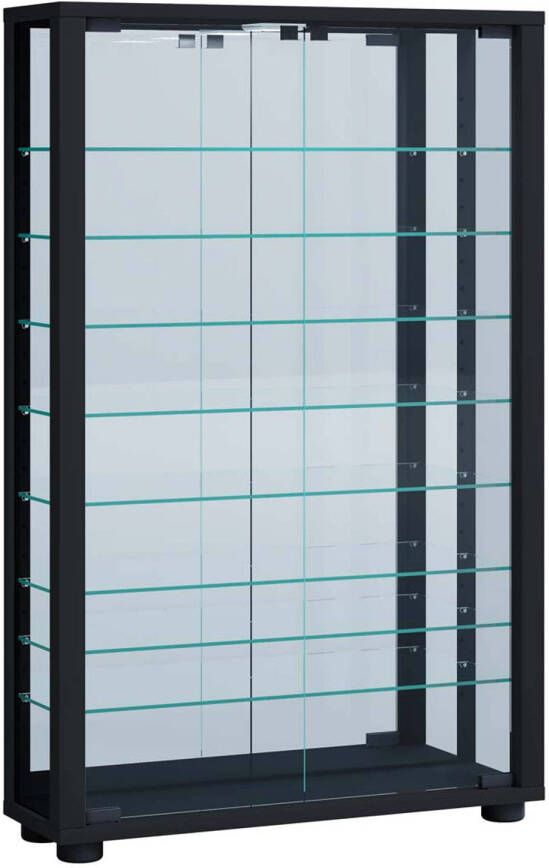 Hioshop VitrosaMini vitrinekast wandmontage met spiegel 2 glazen deuren zwart. - Foto 2