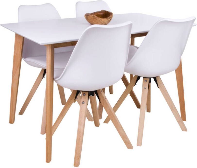 Hioshop Voos eethoek 1 eetkamertafel en 4 eetkamerstoelen wit.