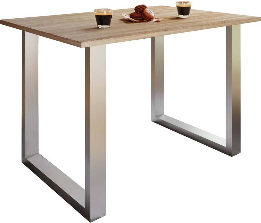 Hioshop XonaU eetkamertafel 110x50cm eik decor zilverkleurig.