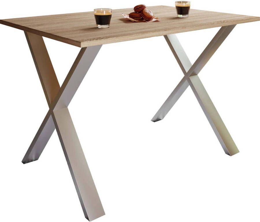 Hioshop XonaX eetkamertafel 110x50cm eik decor zilverkleurig.