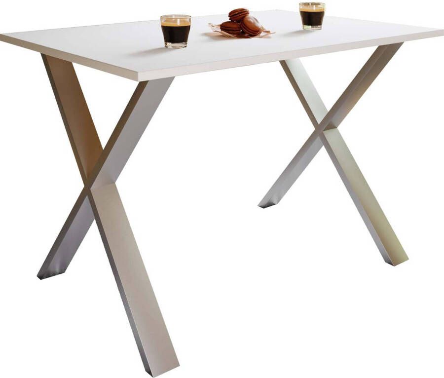 Hioshop XonaX eetkamertafel 110x50cm wit zilverkleurig.