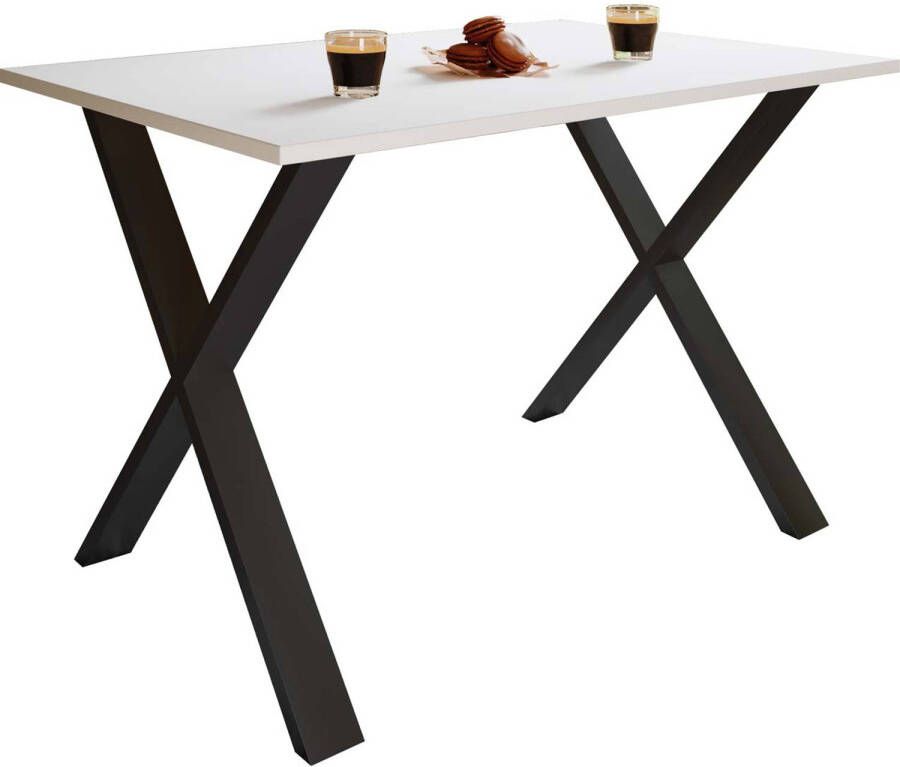 Hioshop XonaX eetkamertafel 140x50cm wit zwart.