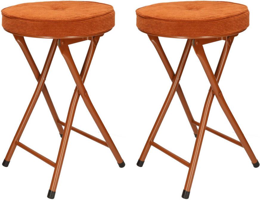 Home & Styling Bijzet krukje stoel 2x Opvouwbaar bruin Ribcord D33 x H49 cm Krukjes - Foto 1