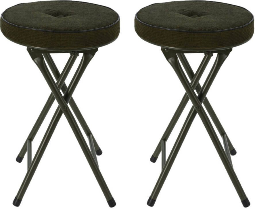 Home & Styling Bijzet krukje stoel 2x Opvouwbaar donkergroen Ribcord D33 x H49 cm Krukjes