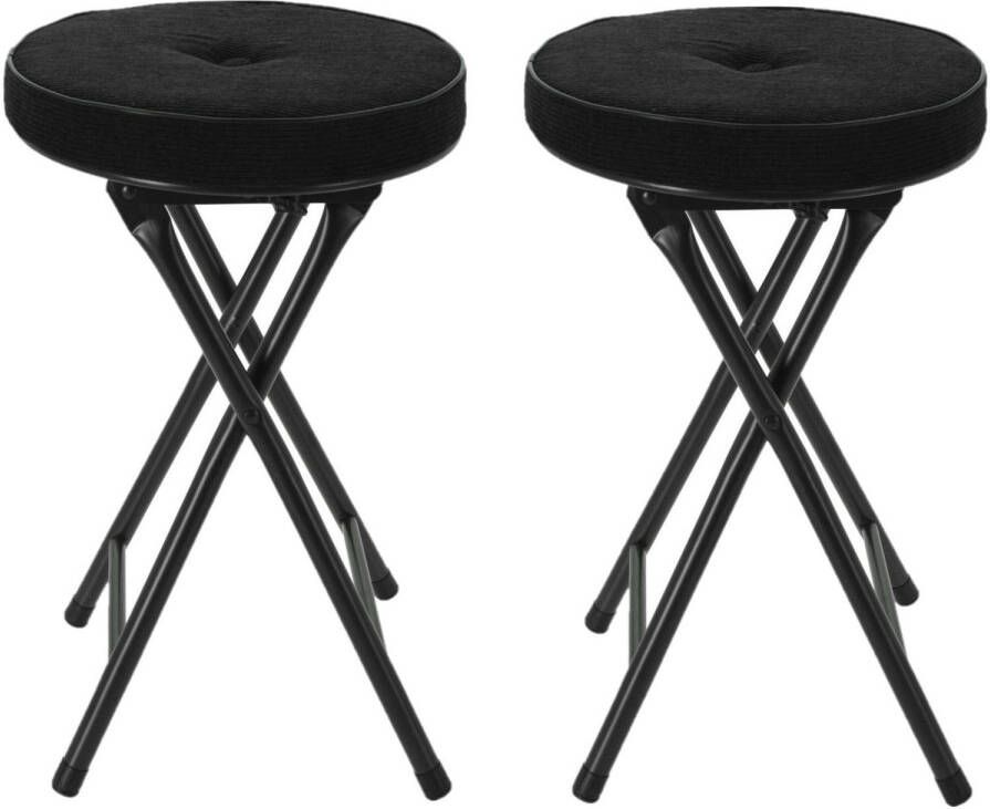 Home & Styling Bijzet krukje stoel 2x Opvouwbaar zwart Ribcord D33 x H49 cm Krukjes