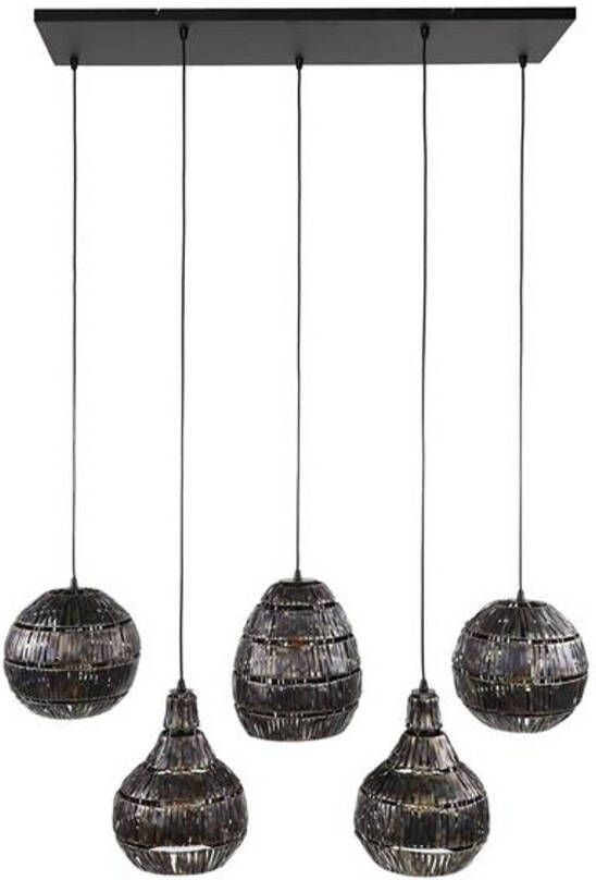 Hoyz Collection Hanglamp 5L Strip Multi Shade Zwart Bruin