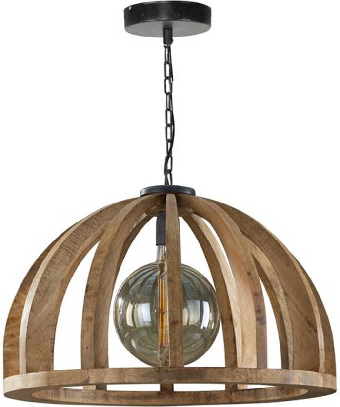 Hoyz Collection Hoyz Industriële Hanglamp Mangohout- Gebogen houten spijlen Ø60