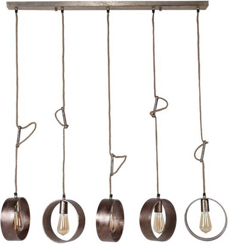 Hoyz Hanglamp met 5 Lampen -Jutte touwen Grijs Industriële Hanglamp voor woonkamer of eetkamer