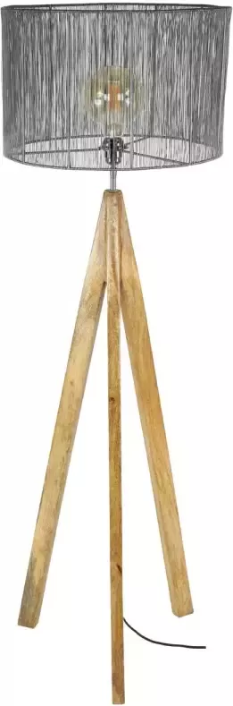 Hoyz Collection Hoyz Vloerlamp Tripod Wood Zwart Nikkel Industrieel 40x40x130