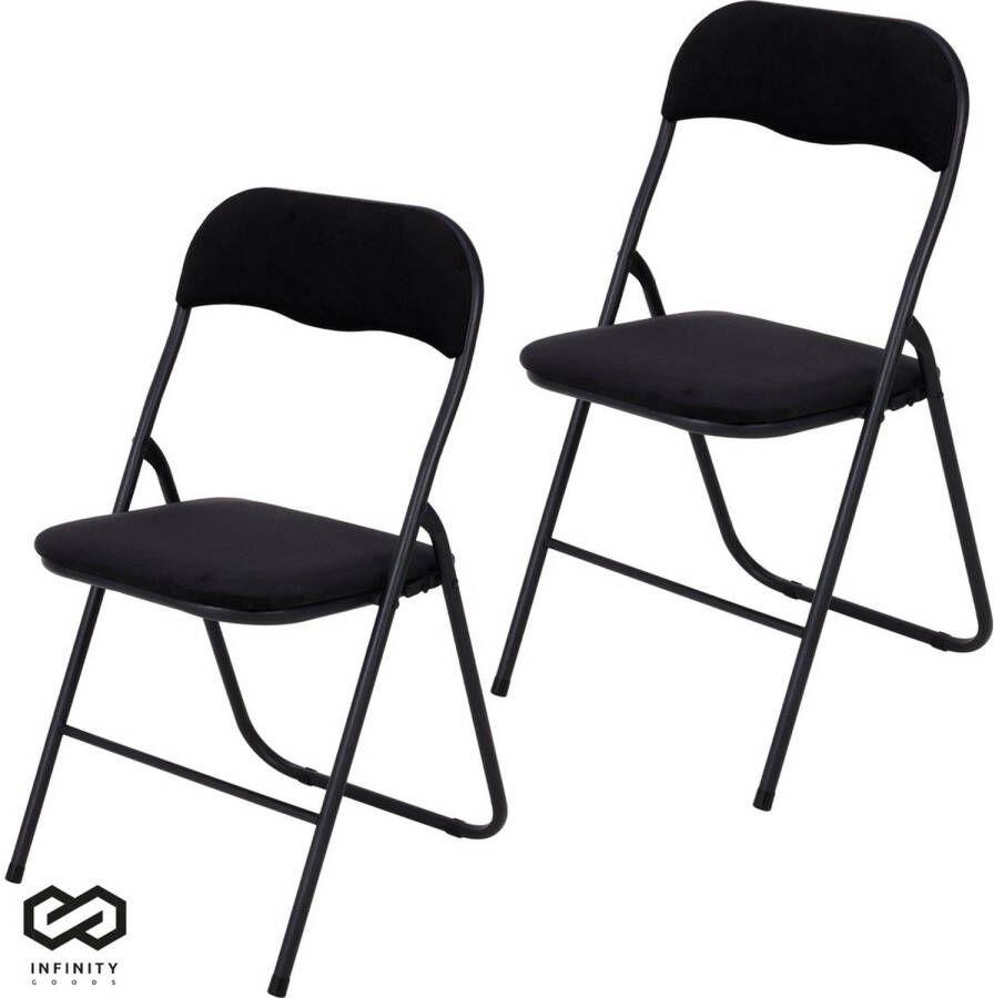Infinity Goods Klapstoelen Set van 2 Vouwstoelen Fluweel Eettafelstoelen Opklapbare Stoelen 43 x 47 x 80 CM Stoelen Zwart