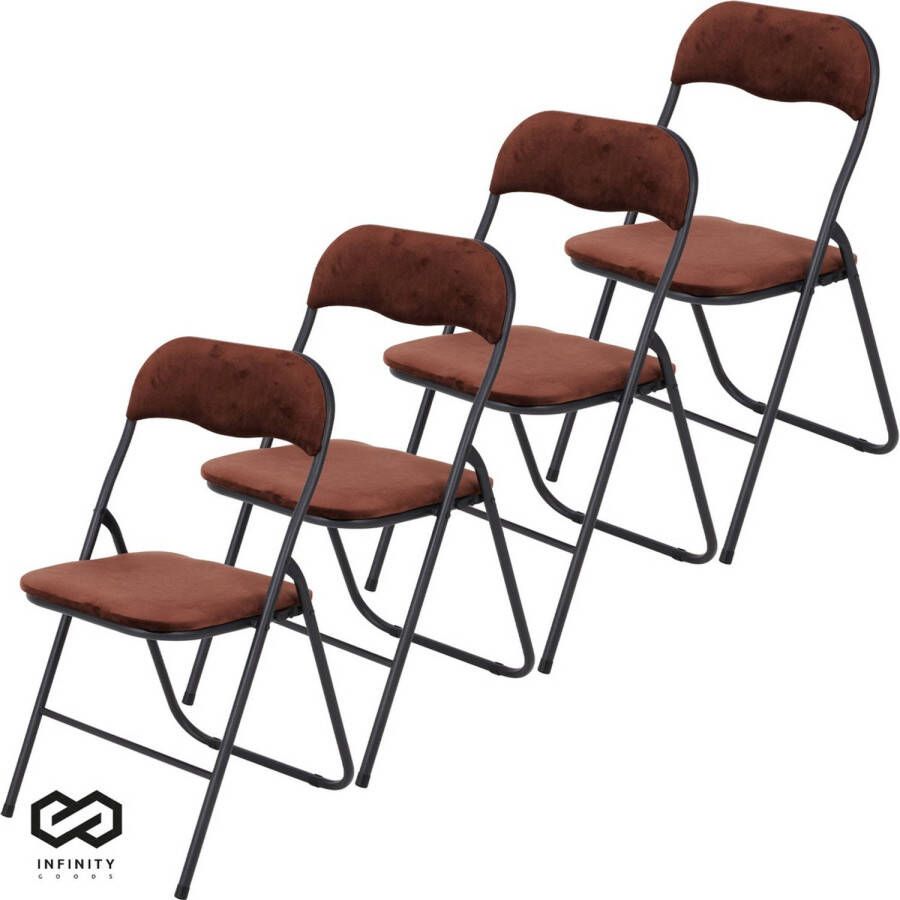 Infinity Goods Klapstoelen Set van 4 Vouwstoelen Fluweel Eettafelstoelen Opklapbare Stoelen 43 x 47 x 80 CM Stoelen Bruin