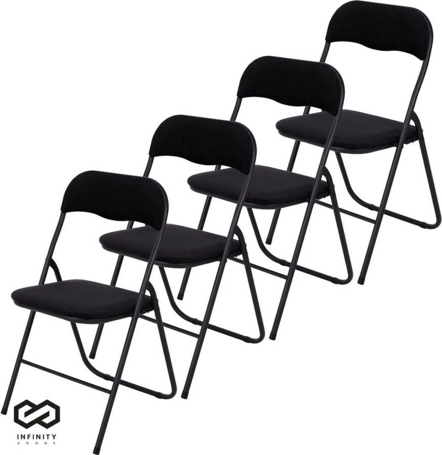 Infinity Goods Klapstoelen Set van 4 Vouwstoelen Fluweel Eettafelstoelen Opklapbare Stoelen 43 x 47 x 80 CM Stoelen Zwart