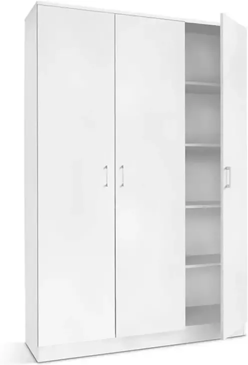 Interiax Opbergkast Kledingkast &apos;Amelie&apos; 3 deuren en 8 legplanken Wit (180x120x40cm)
