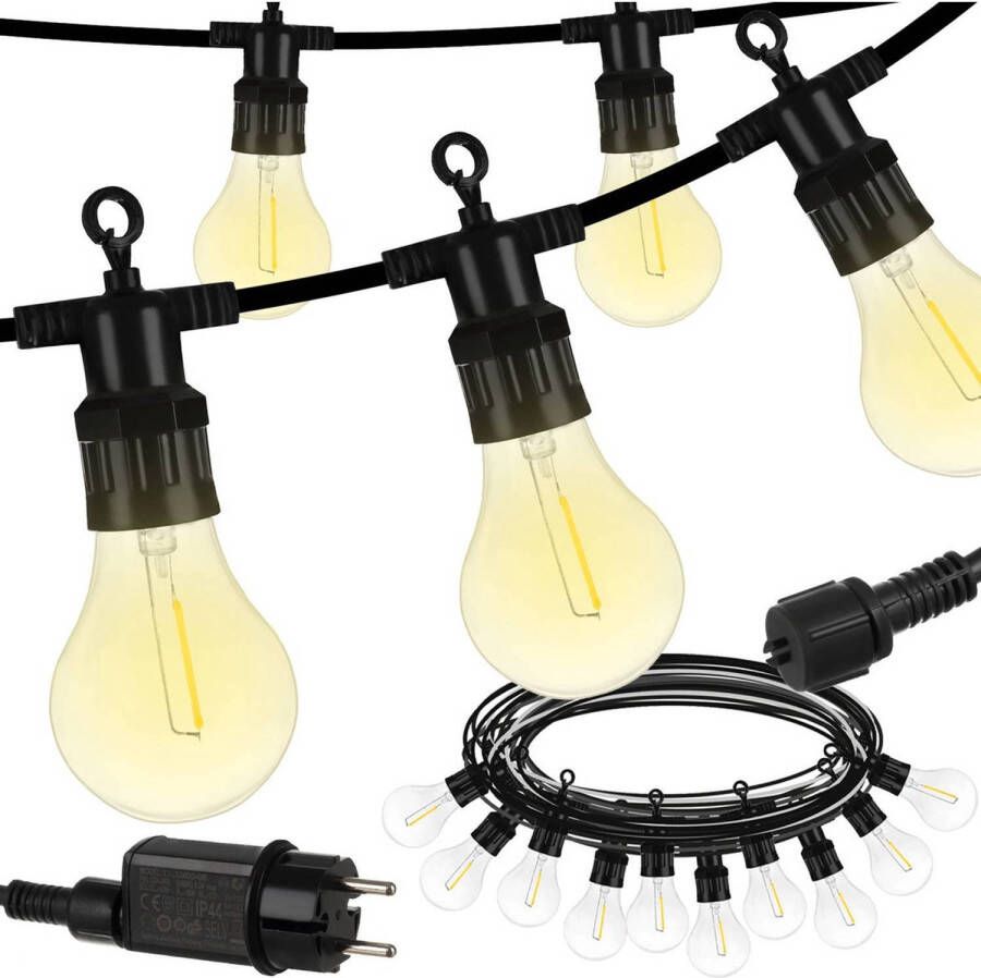 Iso Trade Lichtsnoer buiten 5 meter waterdicht E27 Fittingen incl. 10 LED Lampen Tuinverlichting voor binnen en buiten - Foto 1