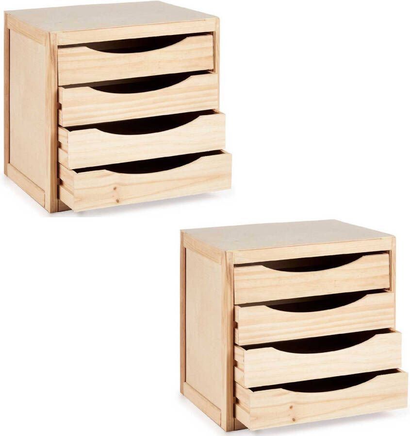 Kipit 2x Stuks Kantoor organiser ladeblokken hout 39 x 30 x 38 cm 5x lades Ladeblok