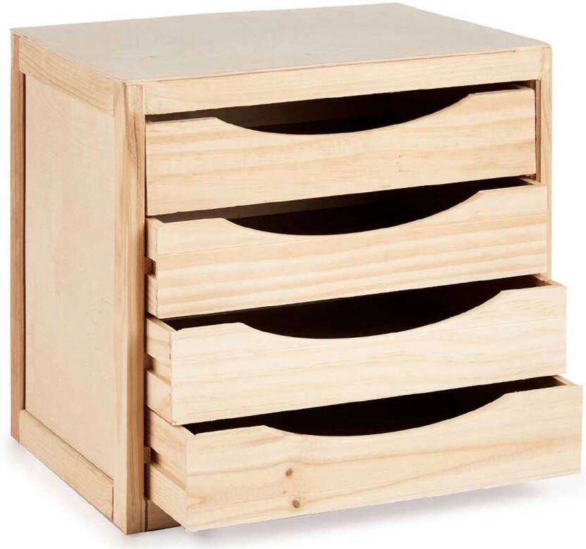 Kipit Kantoor organiser ladeblok hout 39 x 30 x 38 cm 4x lades opbergen Ladeblok
