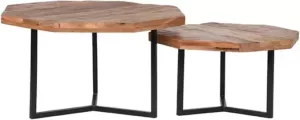 LABEL51 Salontafel Set Figure Rough Mangohout Zwart Metaal